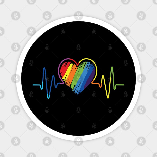 Rainbow heartbeat gay pride LGBTQ Magnet by little.tunny